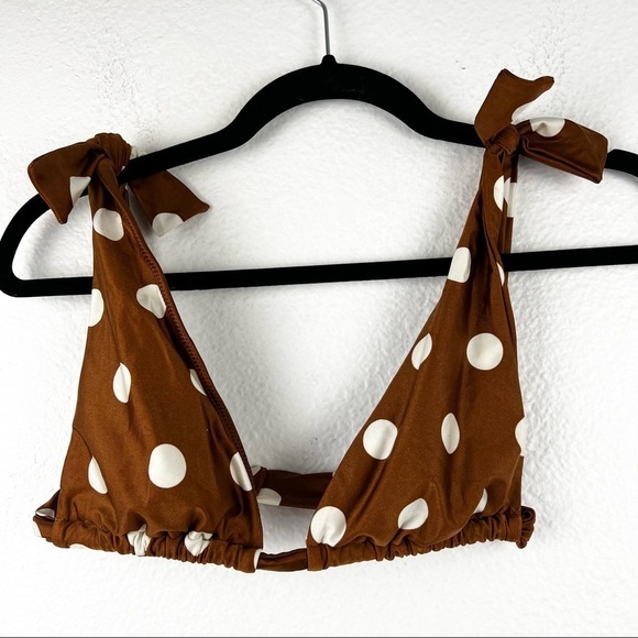 SIDWAY SWIM Stomp The Divots Bikini Top, Brown and White Polka Dot, Size XS - Picture 2 of 5